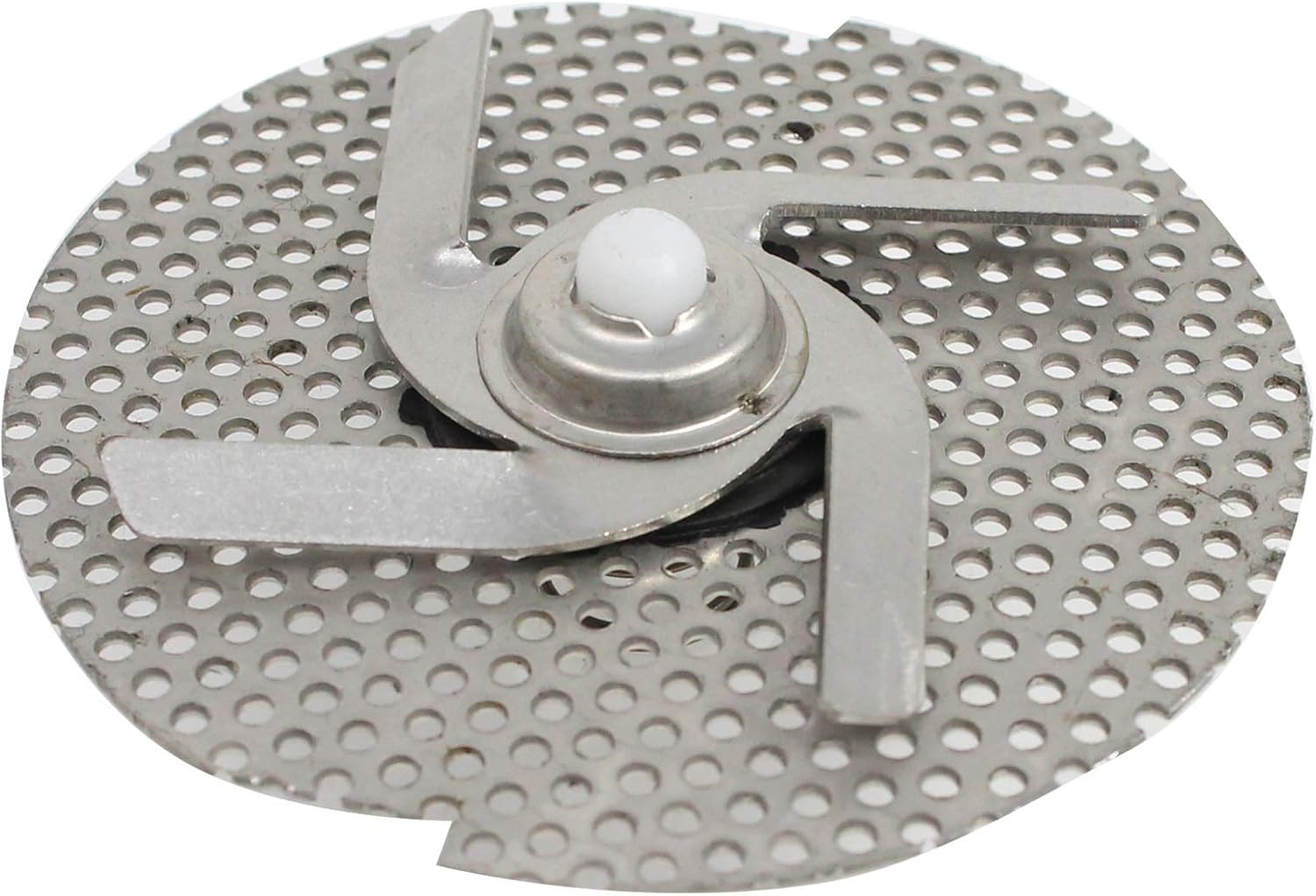 Close-up view of the W10083957V dishwasher chopper blade, showing the four blades and central white spindle.