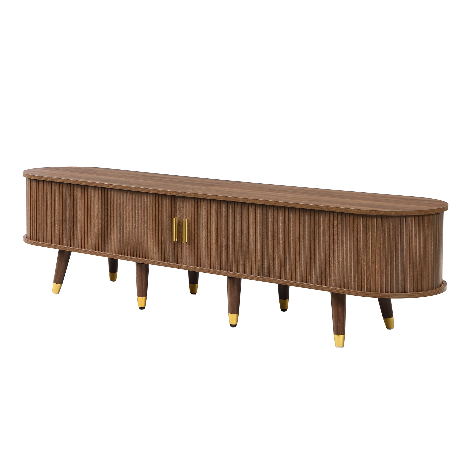 Mobile TV 175 cm con anta scorrevole in rattan, effetto noce, molto spazio, stile rustico, MDF, scomparti aperti, cassetti, design naturale