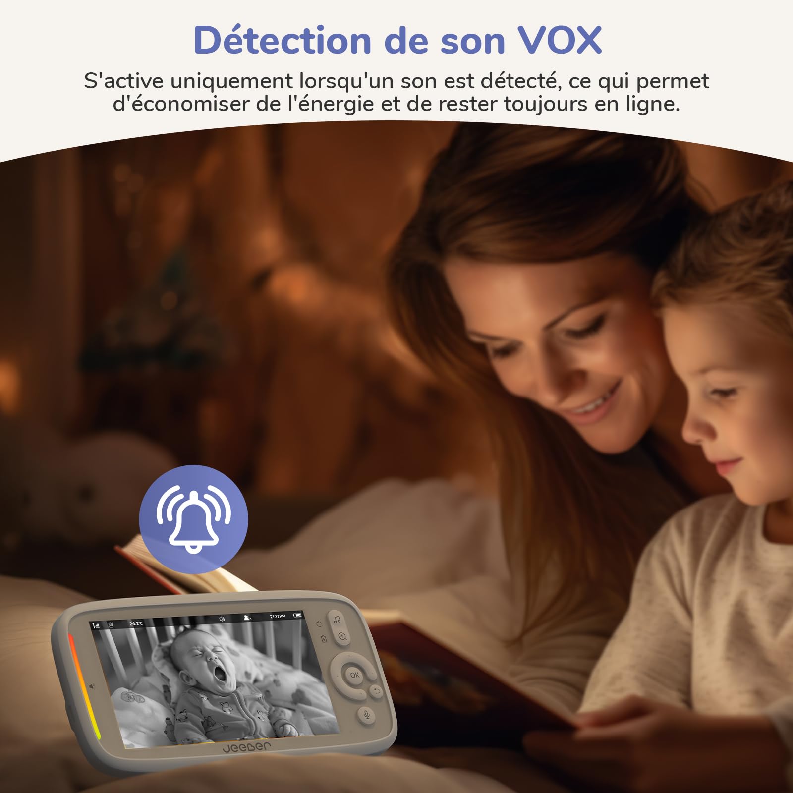 2K/3MP Babyphone Caméra Bébé, 5" IPS, 360 ° View, PTZ & VOX, HDR Vision Nocturne, Babyphone Connecté Smartphone, Lumière Infrarouge Invisible, Détection des Pleurs & Température
