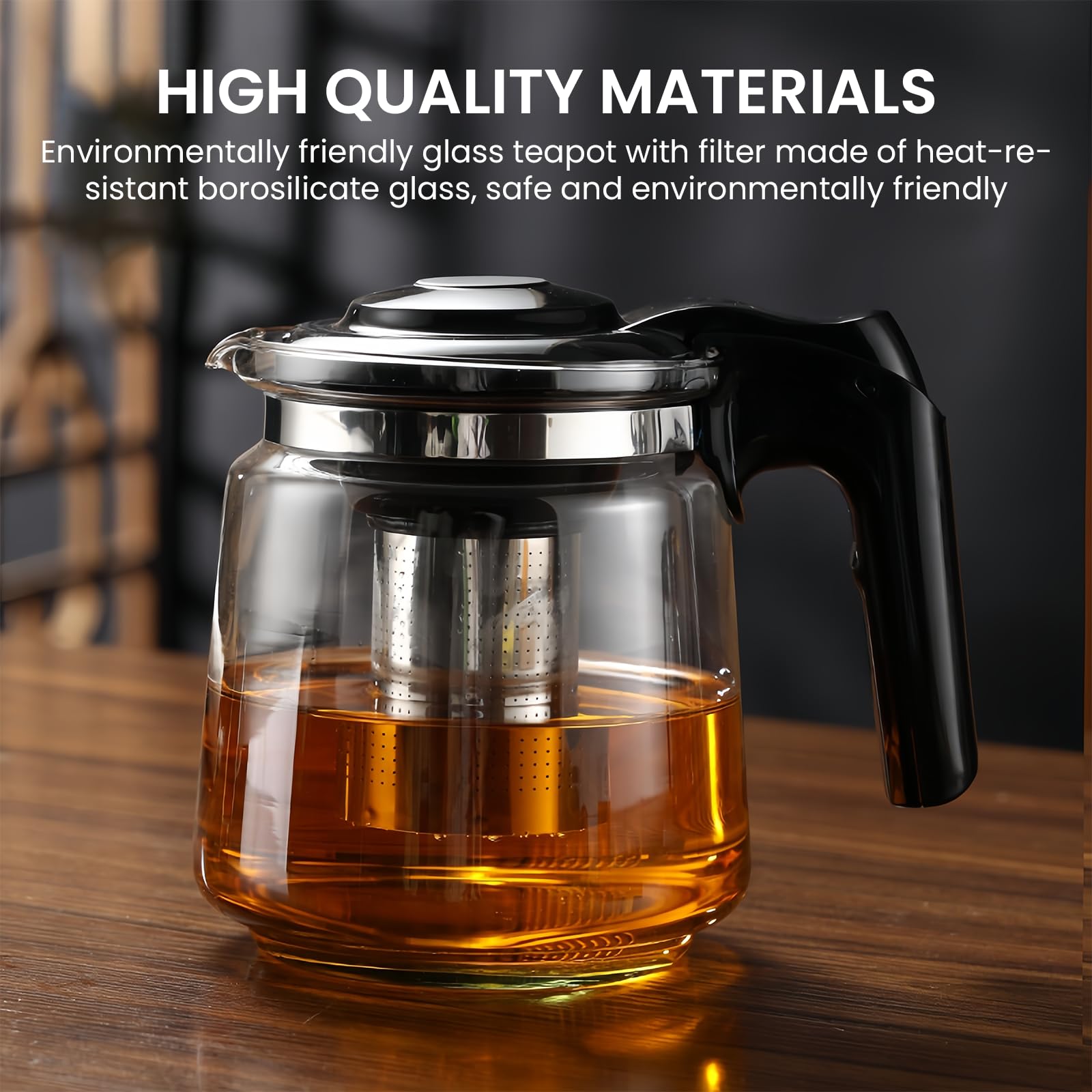 Teiera in vetro con filtro da 1,5 litri, vetro borosilicato resistente al calore, trasparente, ideale per cucina e casa