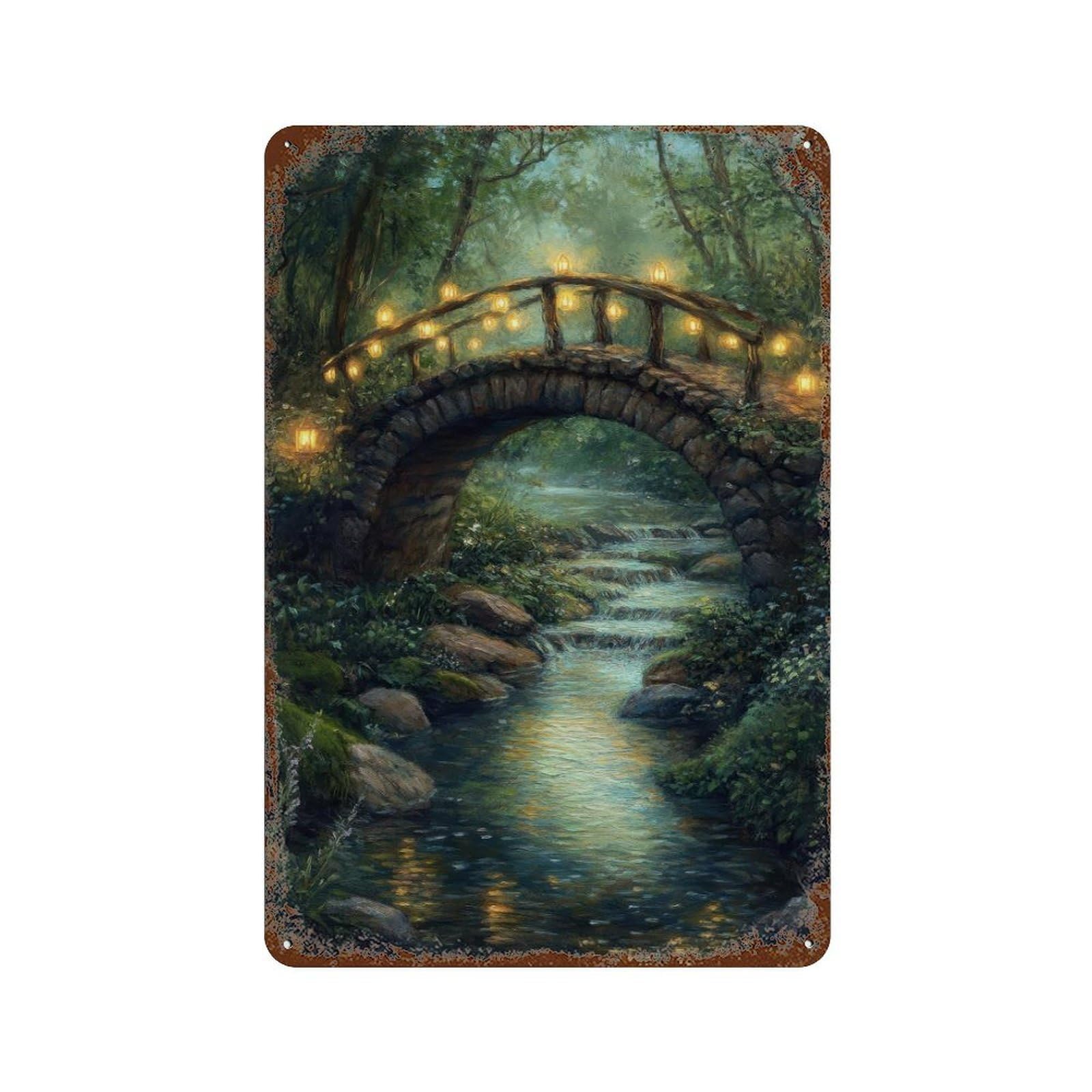 Fairy Bridge Cottagecore Decor Dark Academia Enchanted Woodland Illustration Vintage Nature Rustic Aesthetic Wall Decor Art Metal Tin Poster Modern Home Decor Art Home Bar Shop Decorations Vintage Si