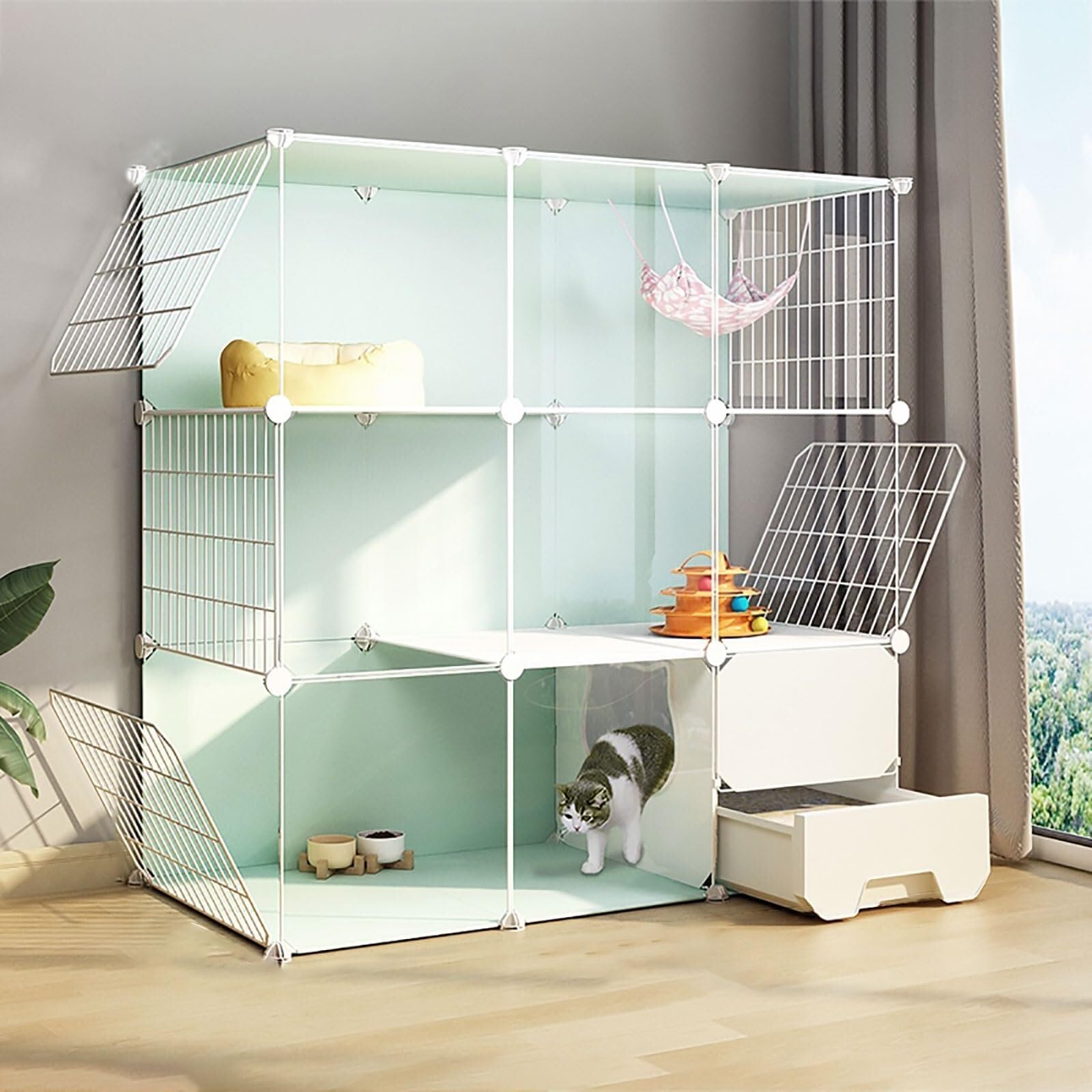 asdchZen Cat Cages Indoor With Litter Box,Kitten Cage Diy Cat Playpen Detachable Small Animal Cage Cat House With Doors,Animals Cages For 1-3 Cats Bunny Chinchilla