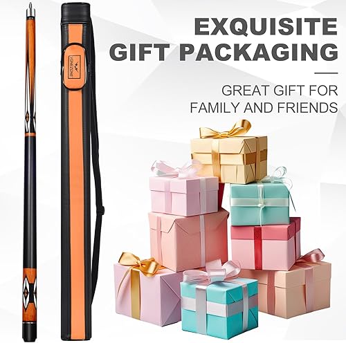 Miniatura 4 de Palo de billar, Pro cue con estuche rígido, juego de tacos de billar de 58 pulgadas, 18-19 onzas, rosanaranjaverde