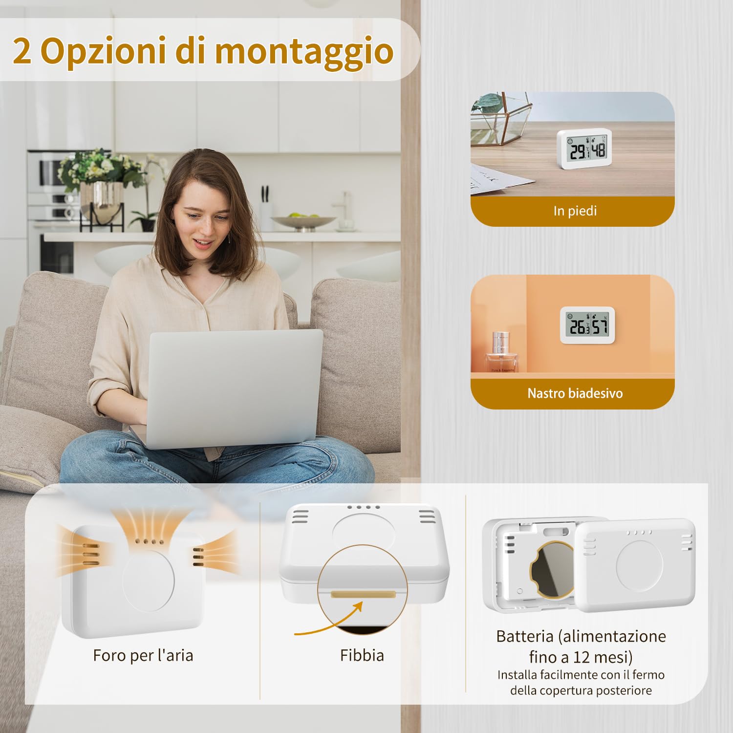DOOMAY 2-Pack Mini Igrometri per Interni, Misuratore di Umidità Digitale con Temperatura Celsius