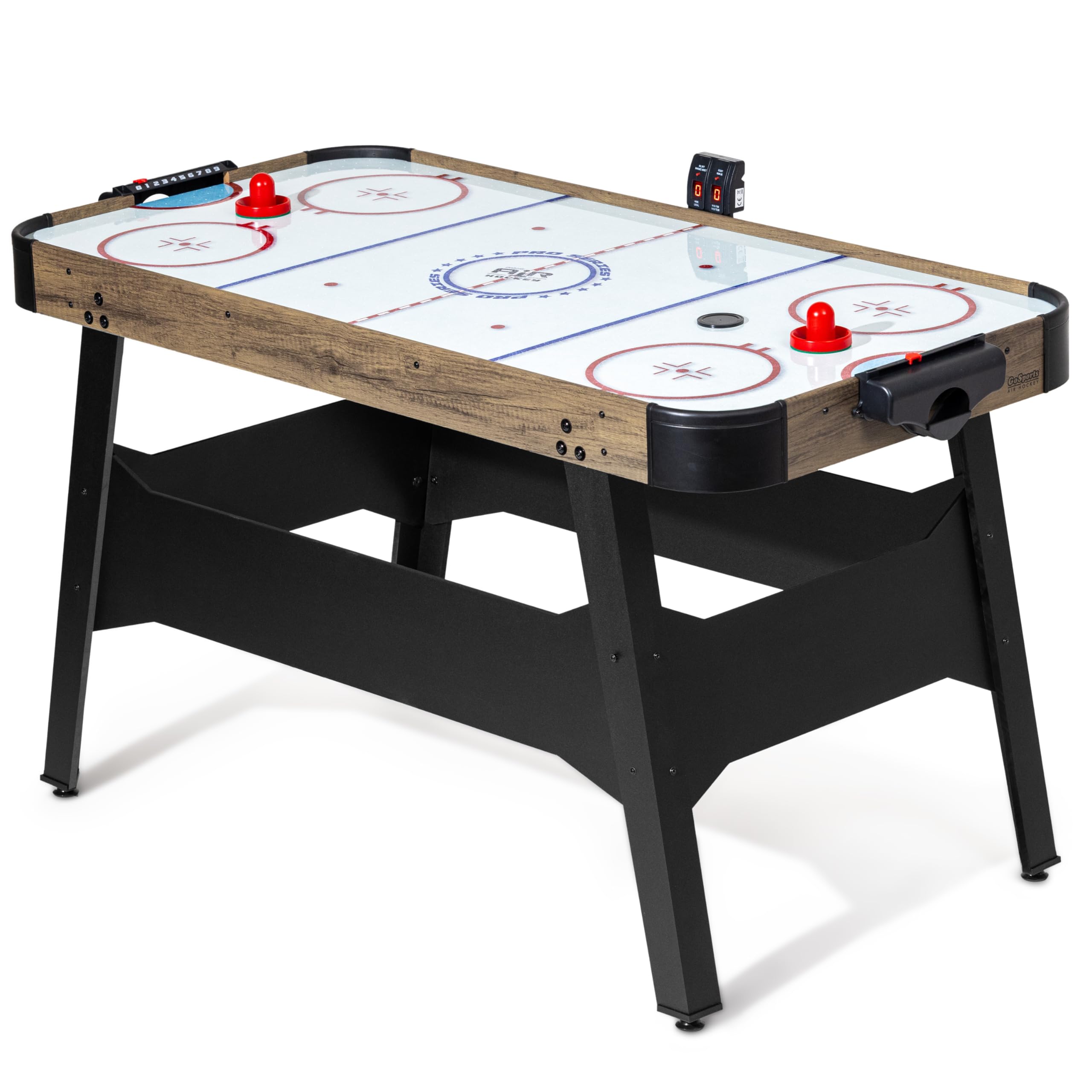 GoSports 54 Inch Air Hockey Arcade Table for Kids & Adults - Oak or Black - Includes 2 Pushers, 3 Pucks, AC Motor, and LED Scoreboard
