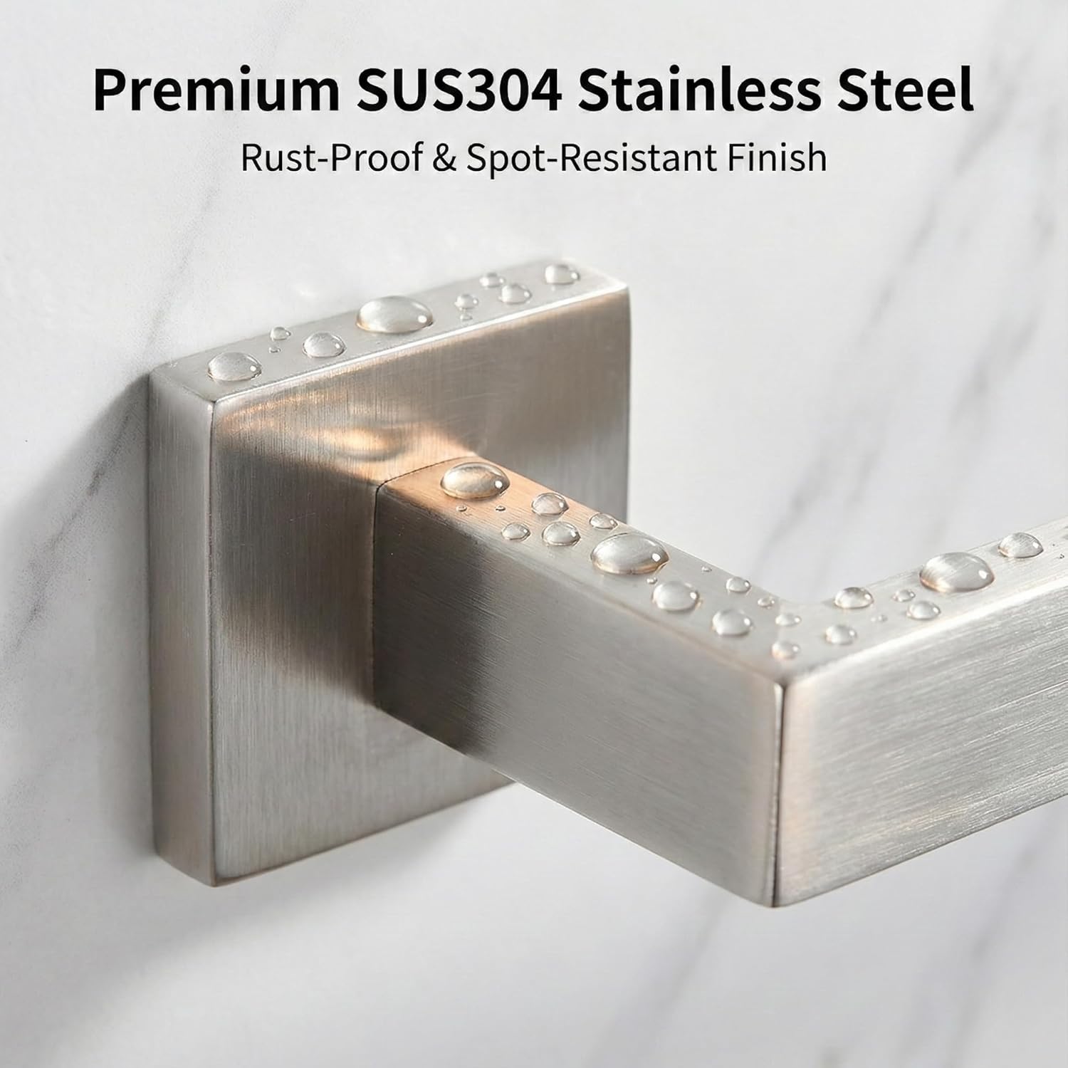 5 Piece Bathroom Hardware Set Brushed Nickel, SUS304 Stainless Steel Towel Bar Set, Modern Square Accessories with 16 Inch Rack Toilet Paper Holder Robe Hooks (Brushed Nickel)