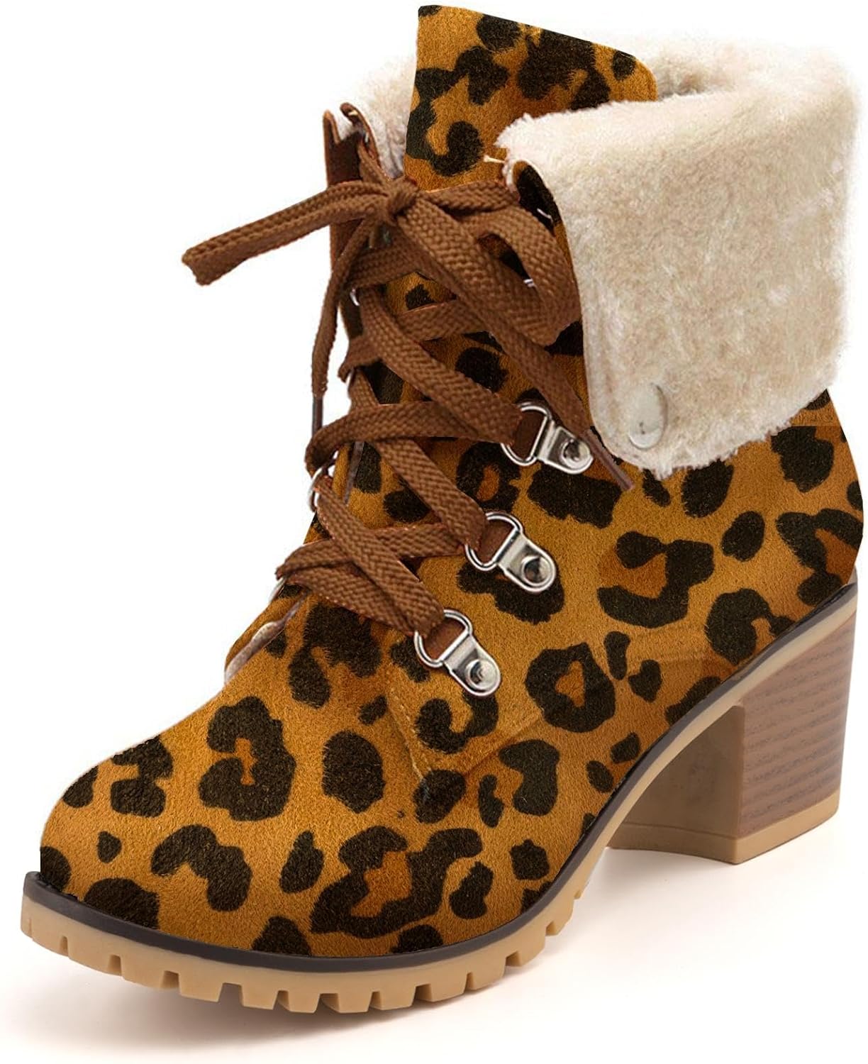 SO SIMPOK Womens Lace Up Fur Winter Snow Boots Block Heel Ankle Boots Warm Suede Outdoor Chunky Heel Booties