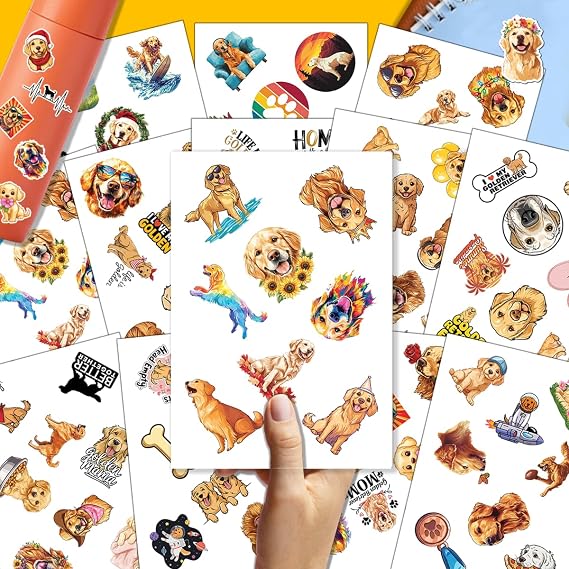 100pcs Golden Retriever Stickers Waterproof Decals for Water Bottles Laptop Luggage Computer Scrapbooking Teens Adults Girls Kids Funny Party Birthday Decorations