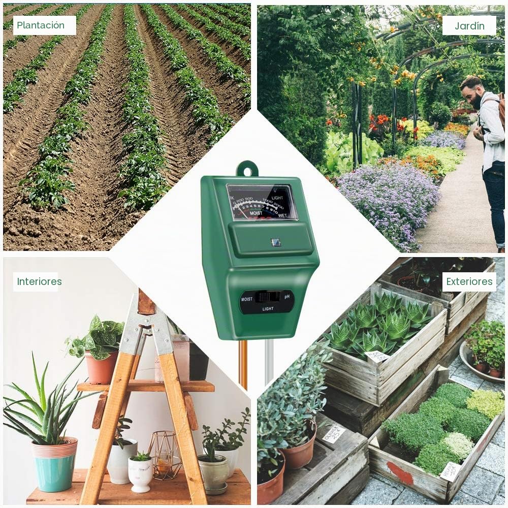 Sonkir Medidor de pH de Suelo, 3 en 1, medidor de Humedad/luz/pH del Suelo, Kits de Herramientas de jardinería para el Cuidado de Plantas, Ideal para jardín, césped, Granja (Verde)