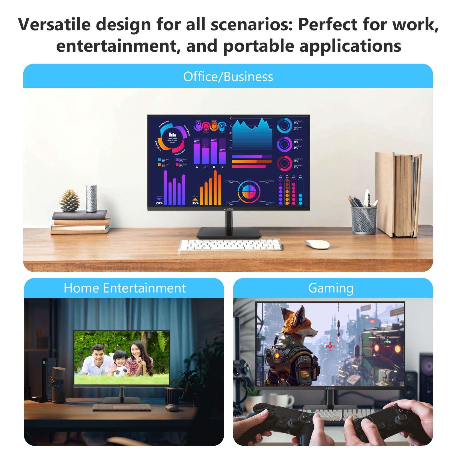 Z-Edge 28 Zoll 4K 144Hz Gaming Monitor UHD IPS 3840x2160 1ms HDMI 2.1 120Hz | PC Bildschirm 16:9, 300cd/m² Helligkeit, FreeSync, HDR10, DP1.4 HDMI2.1, VESA Kompatibel, Schwarz