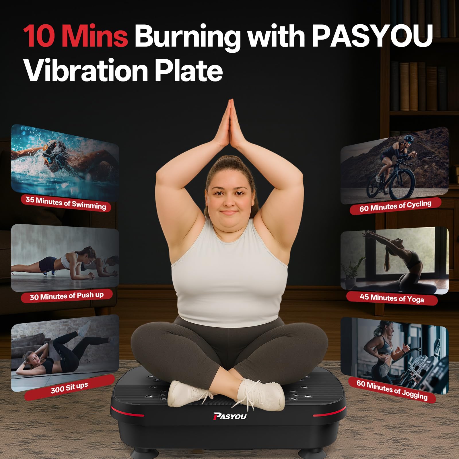 PASYOU Pedana Vibrante,Potente Pedana Vibrante Dimagrante per la Costruzione e la Modellazione Muscolare, Pedana Fitness Oscillante per Glutei Gambe con Telecomando e 2 Fasce di Resistenza