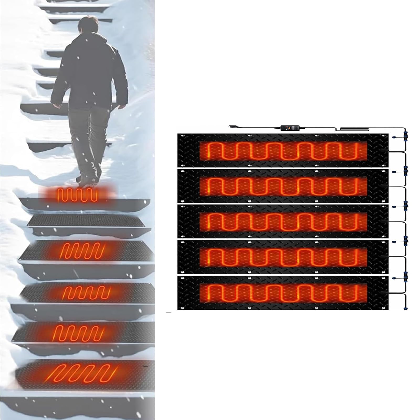 Tapis de sol en caoutchouc antidérapant pour éliminer la neige et la glace en hiver (25,4 x 120 cm x 5 pièces)