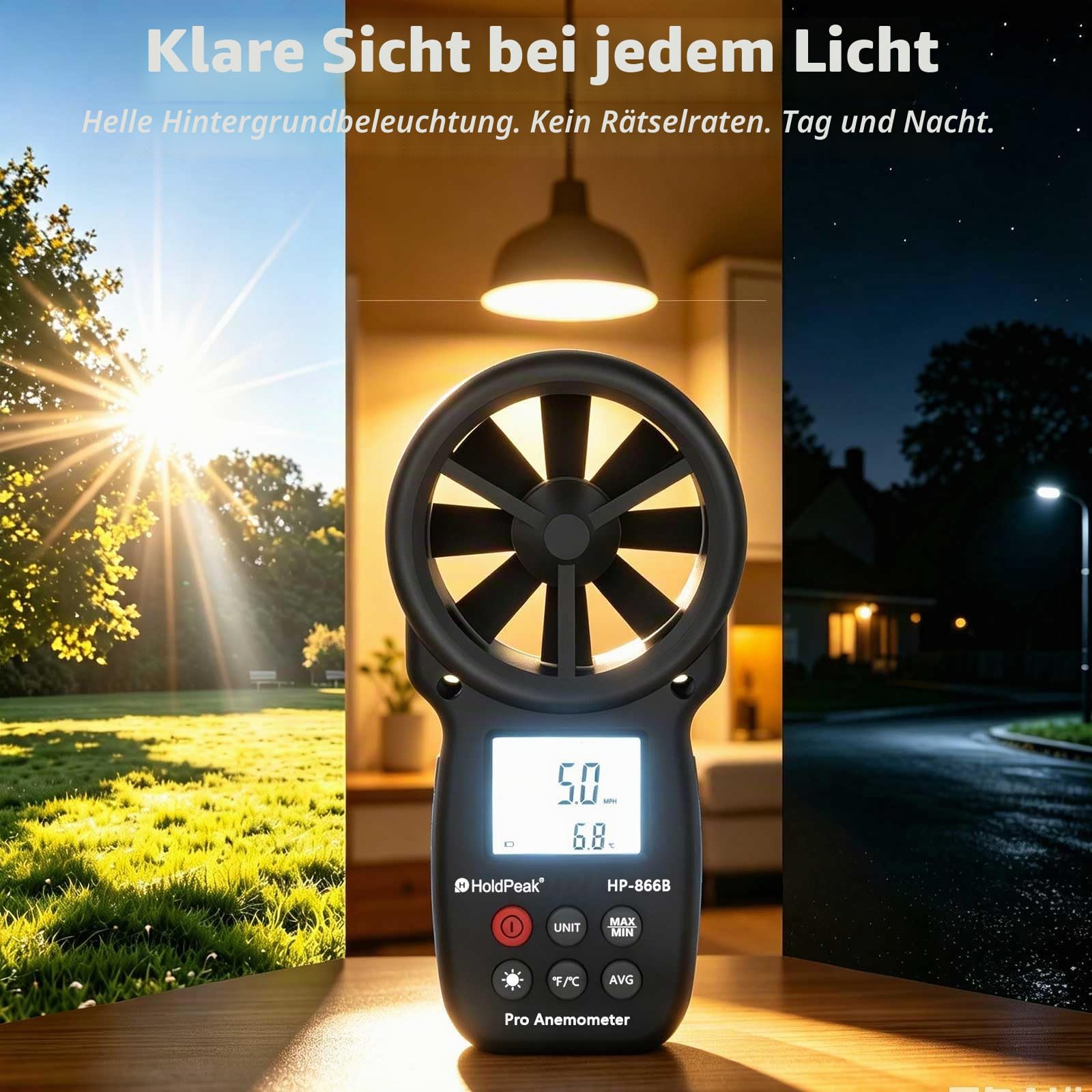 Digitales Anemometer Windgeschwindigkeitsmessgerät mit LCD-Hintergrundbeleuchtung