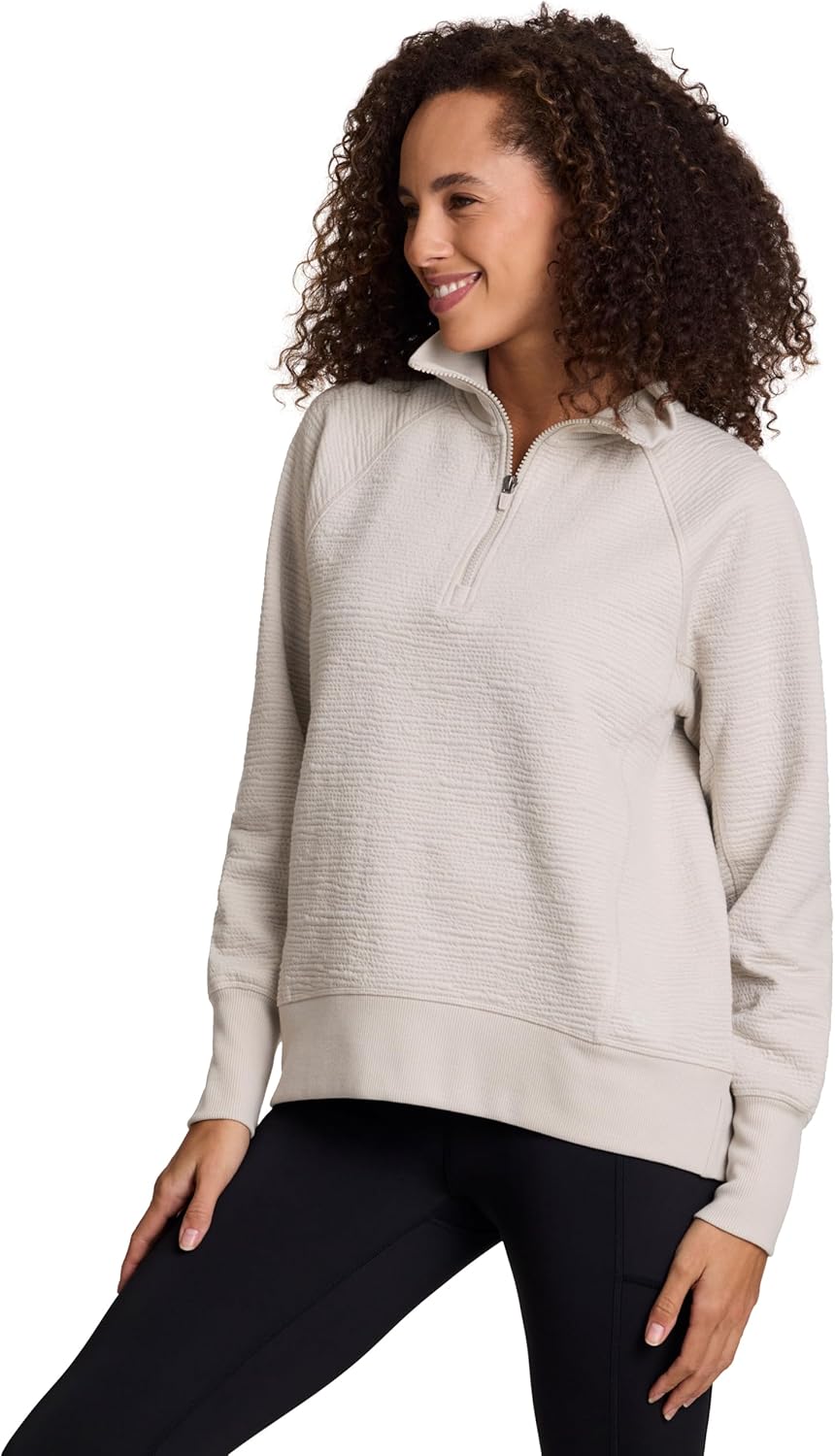 RBX Activewear Women's Quarter Zip Sweatshirt, Textured Cotton Blend 1/4 Zip Running Top Zip Mock Neck Pullover Sweater - Image 4