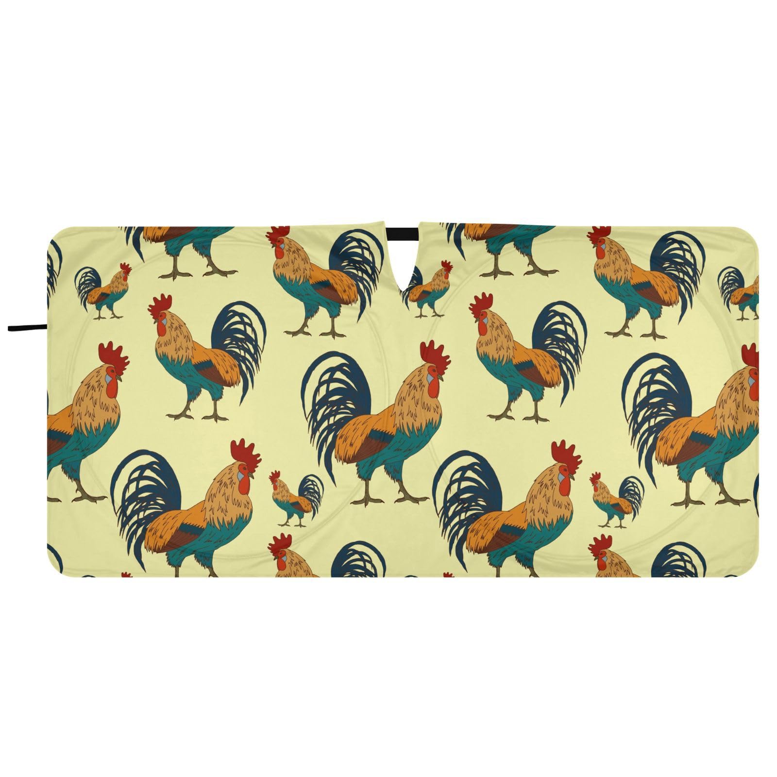 Roosters Chicken Farmhouse Front Windshield Sun Shade for Car Trucks Foldable Car Sun Visor with Storage Pouch Sun Shade for Automotive Interior Accessories Most Sedans SUV Window