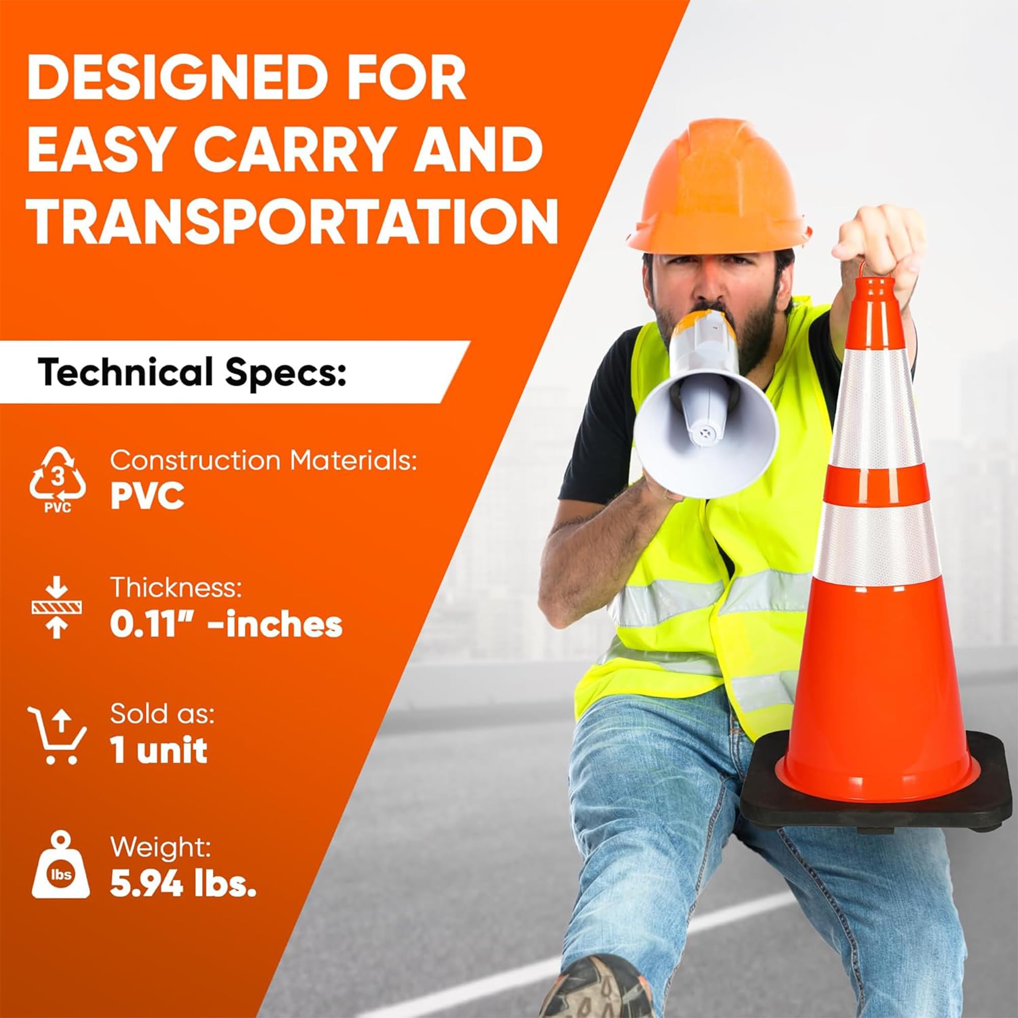 Cono de PVC de 28 pulgadas – 8 piezas de alta visibilidad estructuralmente estable para tráfico, estacionamiento y seguridad en la construcción | Ideal para control, zonas de construcción y seguridad