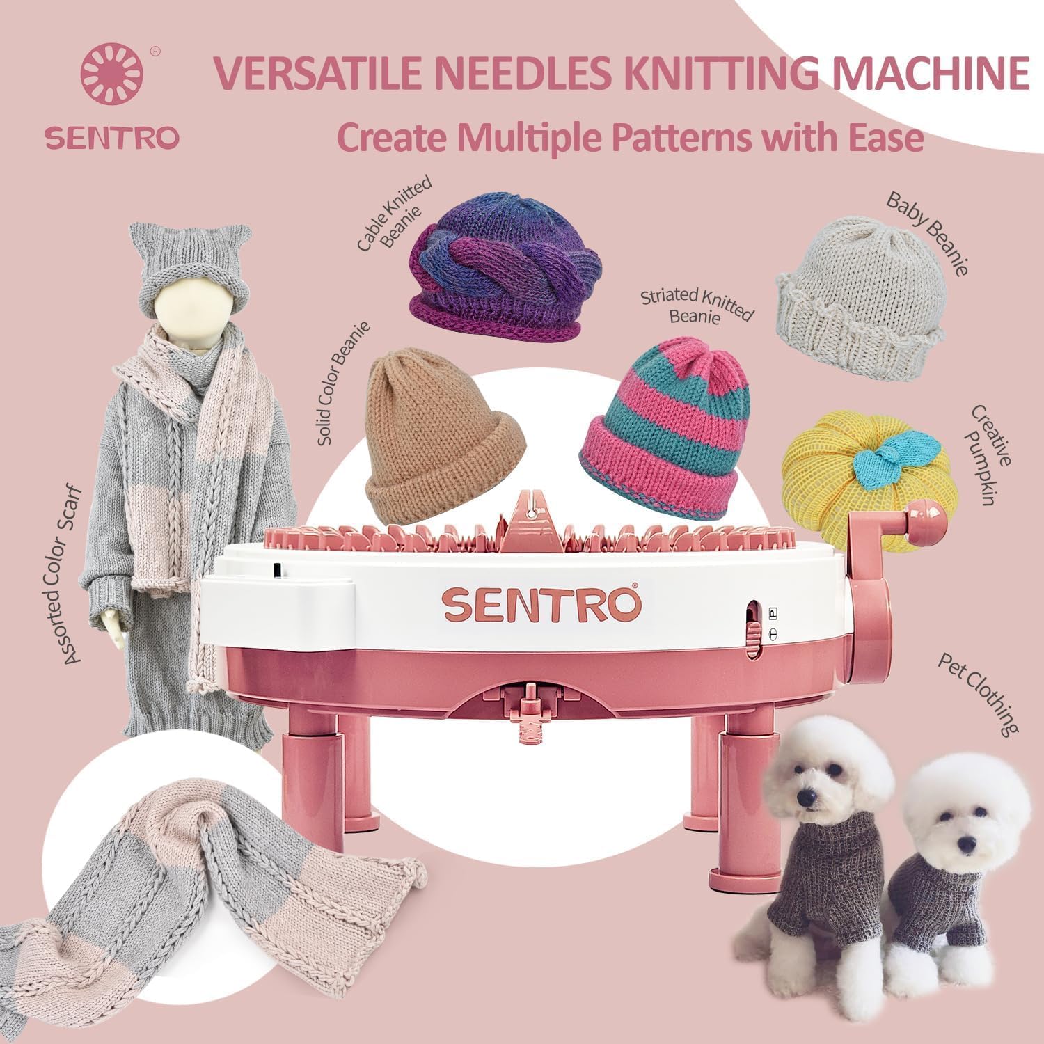 SENTRO Upgraded Knitting Machine 48 Needles Heavy-Duty Support & Table Clamp for Stability Smart Weaving Loom Crochet Loom Knitting Loom Machine Kit DIY Scarf Hat Sock