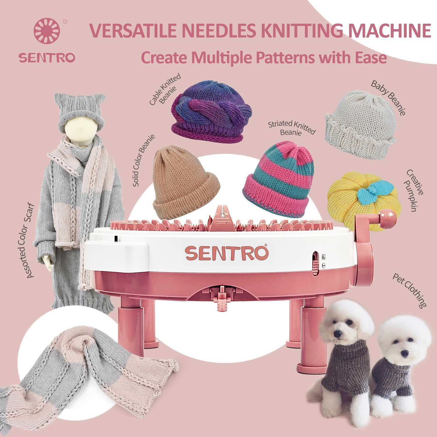 SENTRO Verbesserte Strickmaschine mit 48 Nadeln, robuste Unterstützung und Tischklemme für Stabilität, intelligenter Webstuhl, Häkelwebstuhl, Strickwebstuhl, Strickmaschine, Set, DIY, Schal, Mütze