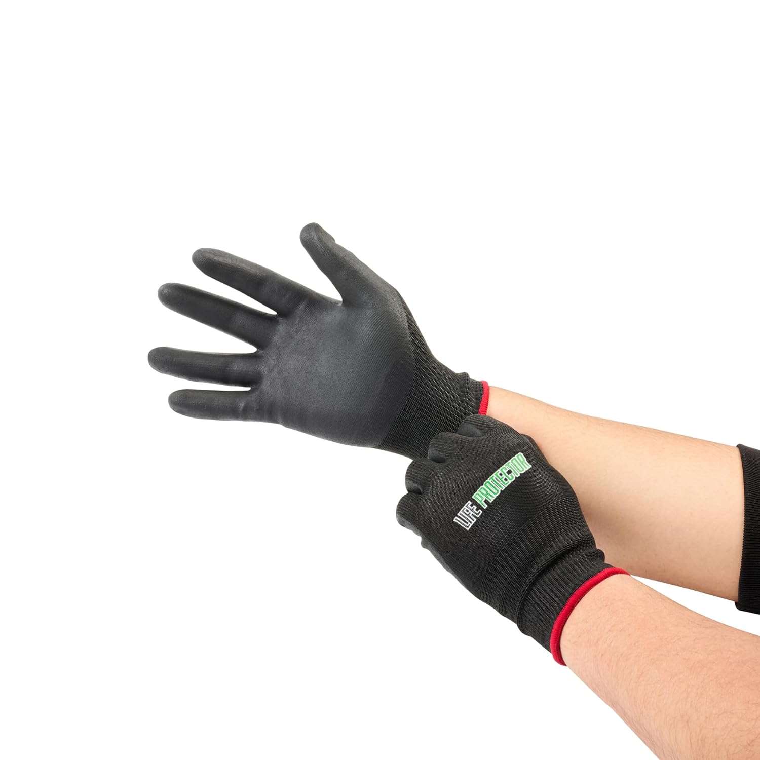 Restaurantware-Life Protector HPPE Small Safety Work Gloves, 1 Pair Of Gloves With Nitrile Coating On Palm And Fingertips - Cut-Resistant, 15-Gauge, Black Nylon And Spandex Protective Handwear