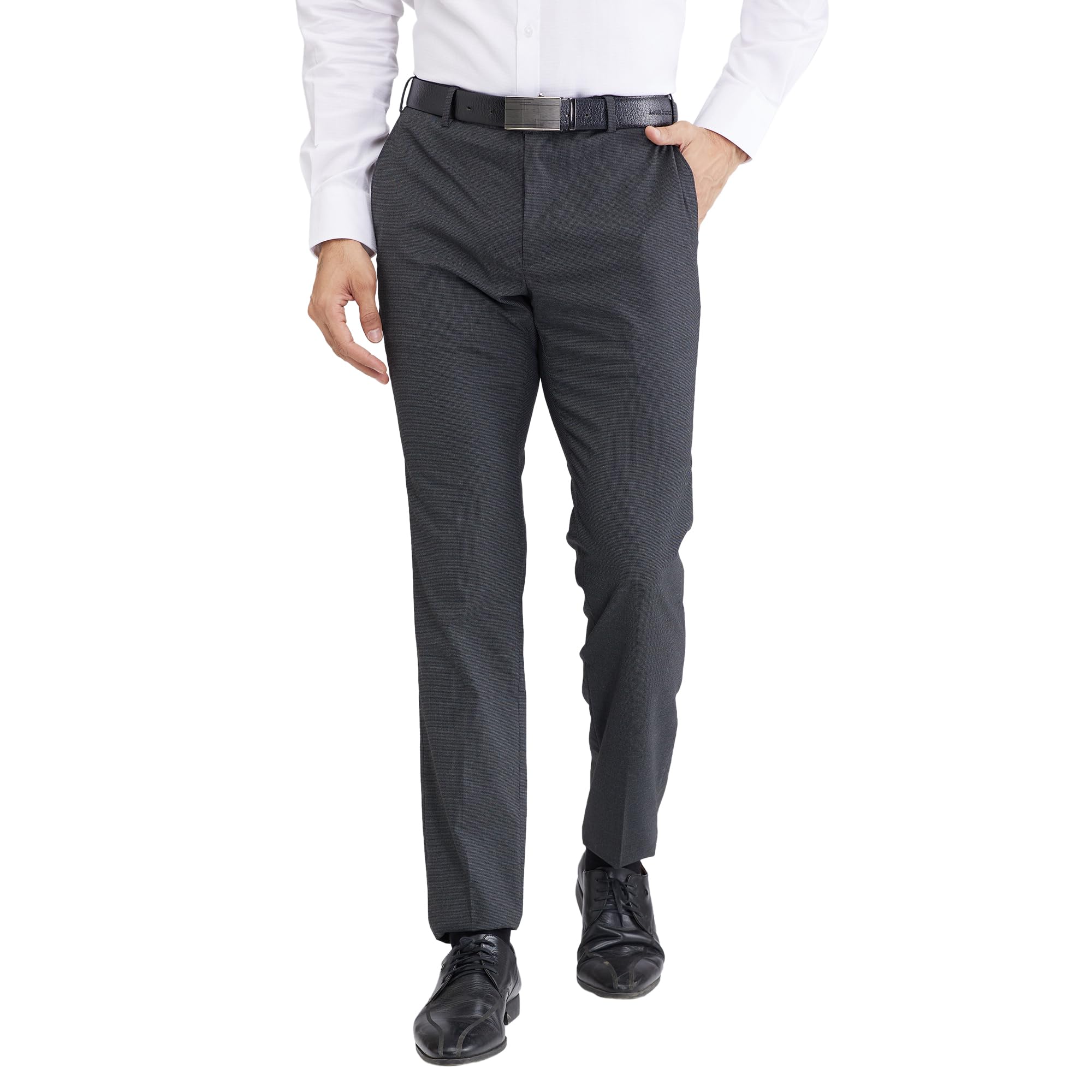 Men's Slim Fit Structure Pattern Poly Viscose Blend Flat Front Formal Trouser
