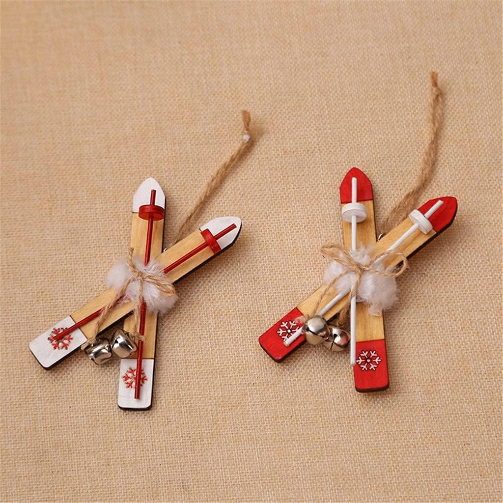 2Pcs Wooden Sled Christmas Decoration for Home Wooden Ski Bell Xmas Ornaments for Home (Color : A Size