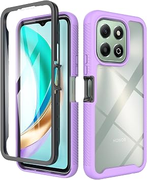 Clear Case for Honor X6b/X6a/X5b/X5b Plus, Silicone & PC Hybrid Full-Body Armour Built-in Screen Protector and PC Bumper Military Grade 360  Shockproof Cover, Light Purple