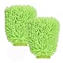2x Microfibre Mitt - Orange/Green Ultra-Soft Car Wash Mitt for Washing Vehicles, Car Polishing, Windows Cleaning etc - Scratch Free Microfiber Mitt Car Wash Gloves
