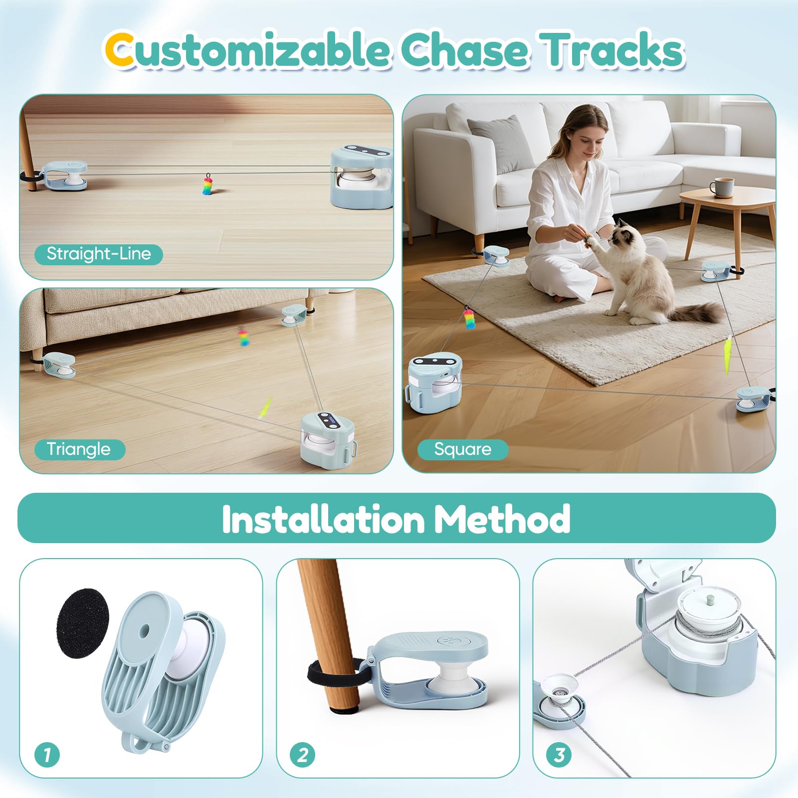 Juguete Interactivo para Gatos de Interior, Juguete de Caza simulado automático/Control Remoto, Juguete para Mascotas Que Consume energía, Velocidad Ajustable(Azul Claro)