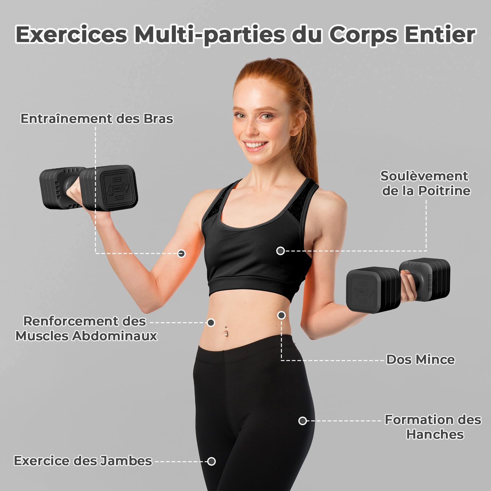 Dripex Lot de 2 Haltères Musculation Réglables 2,5 kg 5 kg 7,5kg 10kg Poids Musculation avec Poignée pour Femme Homme Gym à Domicile Entraînement