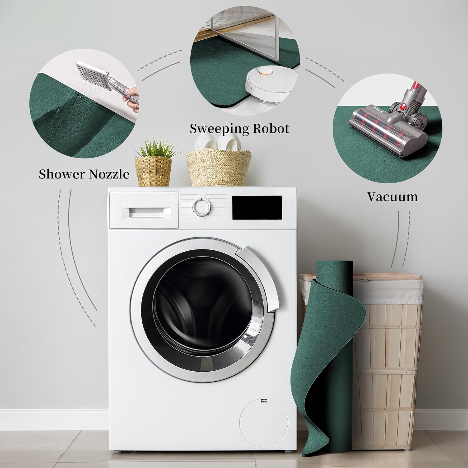 Bath Mat Rugs 32x17 - Diatomaceous Earth Bath Mat Quick Dry Absorbing Bathroom Rugs Rubber Non Slip Thin Bathroom Mat Fit Under Door, Bath Mat for Bathroom Floor, Tub and Shower, Sink, Dark Green - Image 7