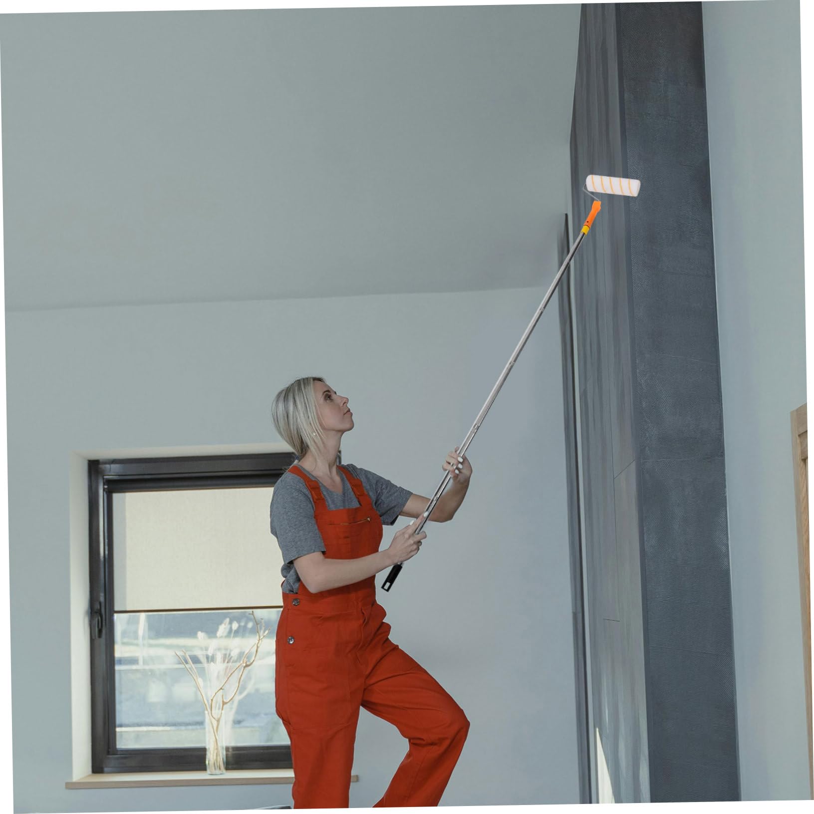 VILLCASE Rullo Manico Ergonomico per Pittura Murale con Asta Telescopica Kit in Acciaio Inox per Pittura Domestica e Pareti