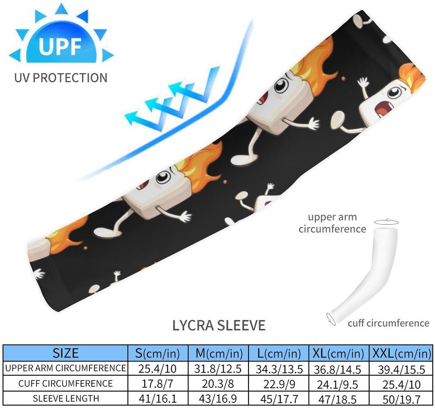 Toasted Marshmallow with Fire Arm Sleeves Cooling Sun Protection Sports Compression for Golf Basketball