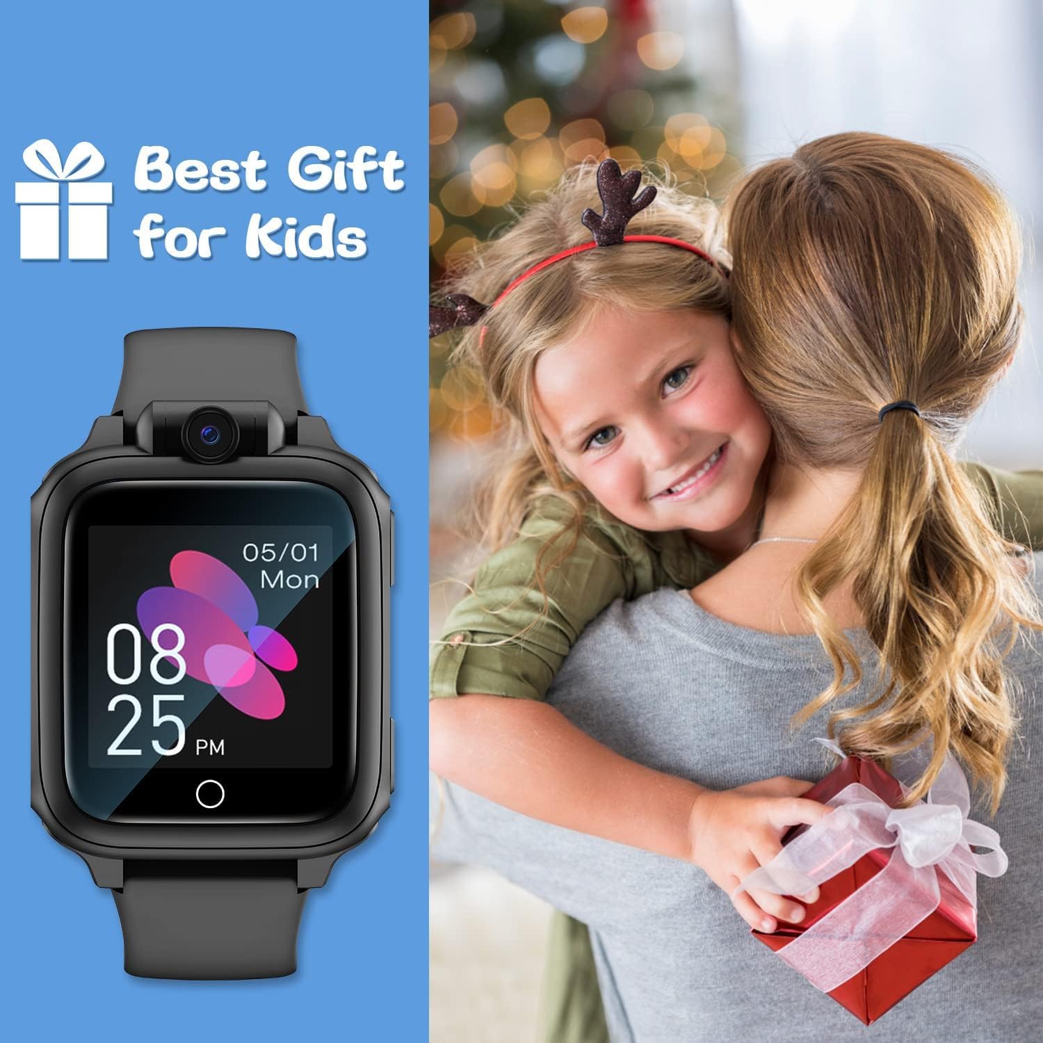 Awatty Smartwatch Kinder, Kinderuhr Jungen Mädchen, Kinderspielzeug 3 4 5 6 7 8 9 10 11 12 Jahre, Geburtstagsgeschenke, mit 90° drehbare Kamera, 14 Spiele, Musik, Wecker, Stoppuhr, Datum - Schwarz