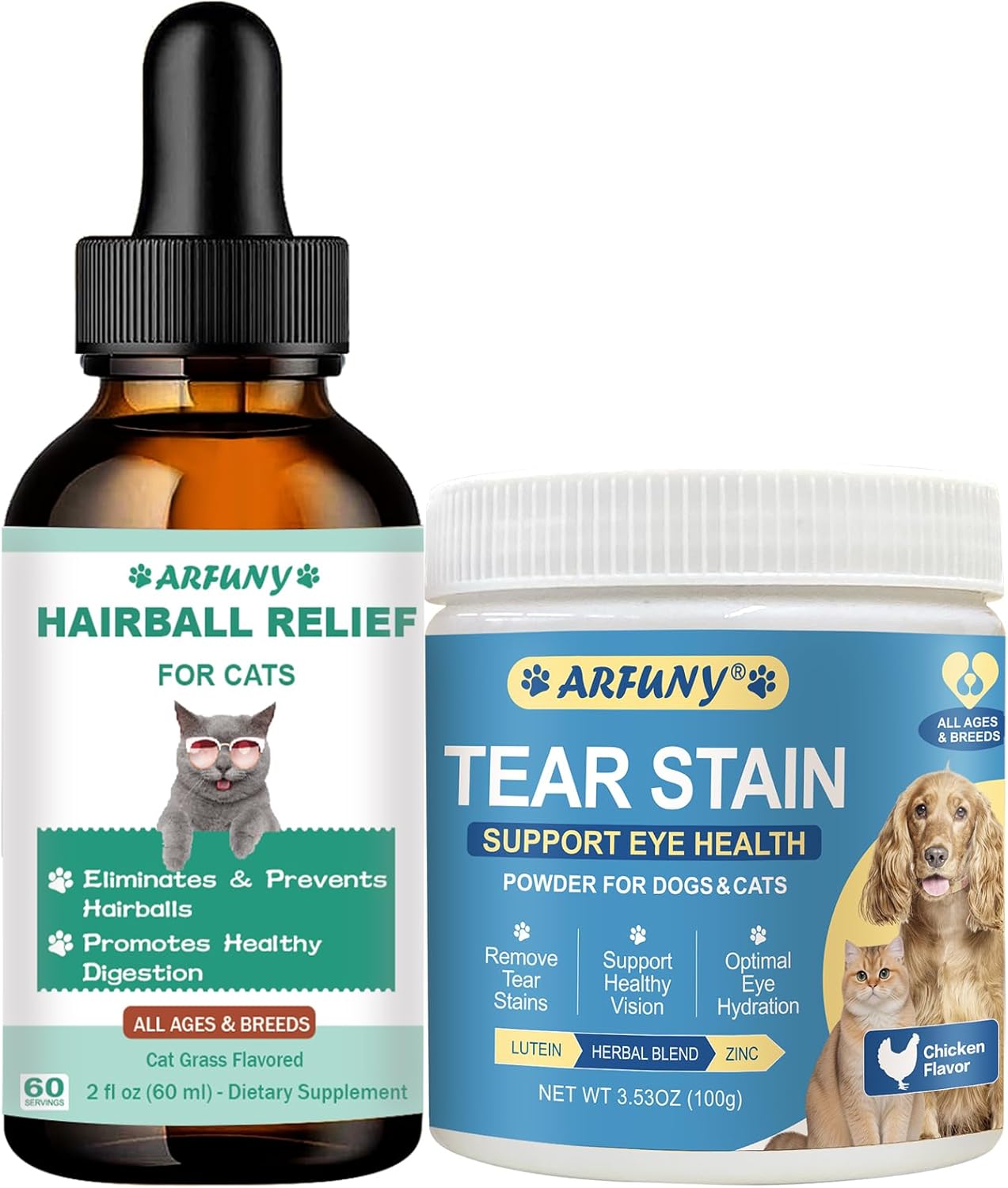 Cat & Dog Tear Stain Powder & Cat Hairball Drops