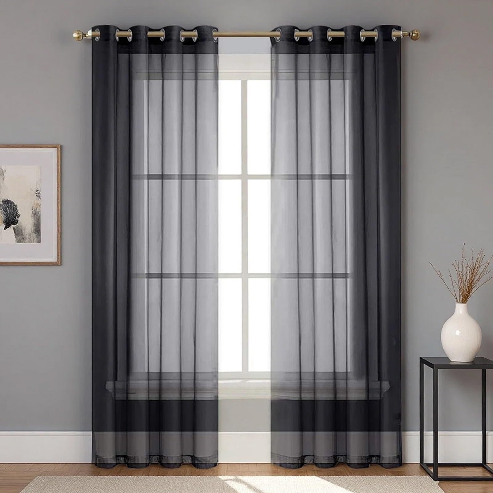 Lot de 2 rideaux voilages à oeillets noir 235 x 100 cm de fenêtre