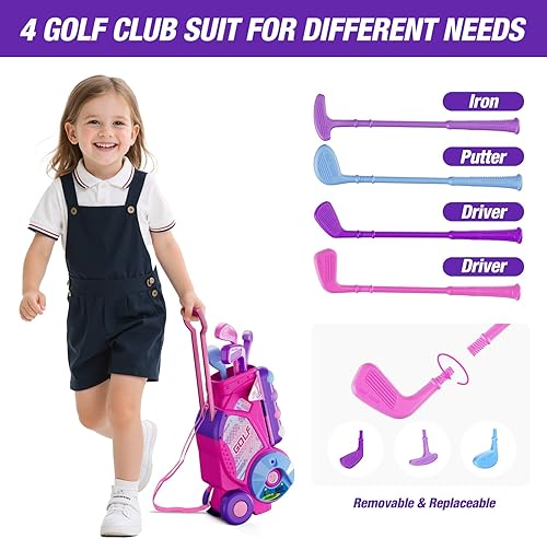 Miniatura 4 de Juego de Golf para Niños Pequeños de 2-4 Años, Club de Golf para Niños con 8 Pelotas, 4 Palos de Plástico, Tapete de Putting, Marcador, Bolsa de