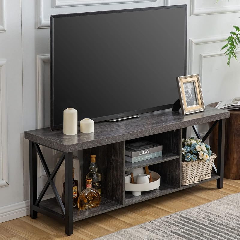GAZHOME TV Stand for TV up to 55 Inches, TV Cabinet with Open Storage, TV Console Unit with Shelving for Living Room, Entertainment Room, Grey image 2