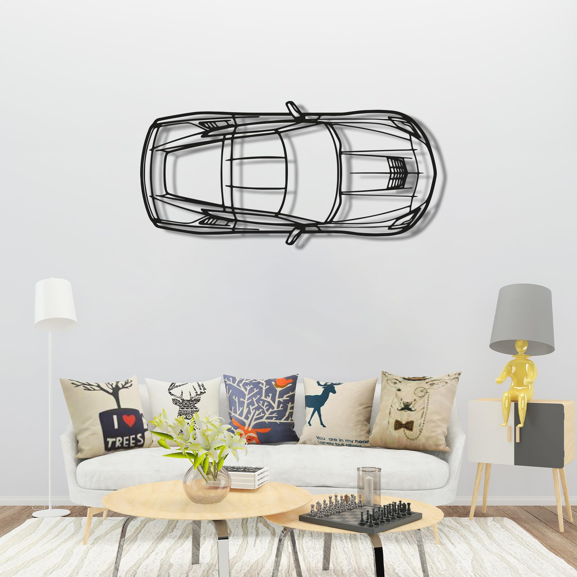 Mabi Automotive Parts Corvette C7 - Arte de pared de metal para coche, coche deportivo, decoración de línea de silueta automotriz, escultura minimalista para garaje, regalo para novio (24 pulgadas de