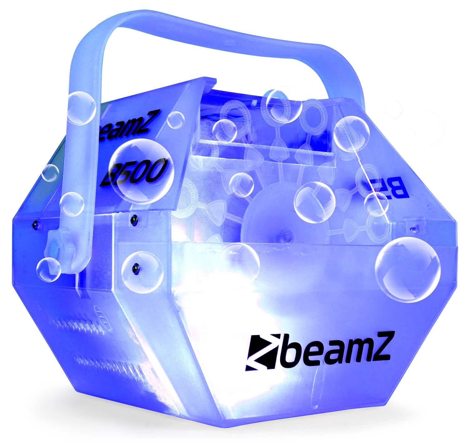 BeamZ B500LED Maquina de Burbujas de Jabón para Niños, chasis transparente iluminado con led RGB, pomperos para niños cumpleaños, ideal para regalo cumpleaños niños, fiestas en jardin, pomperos boda