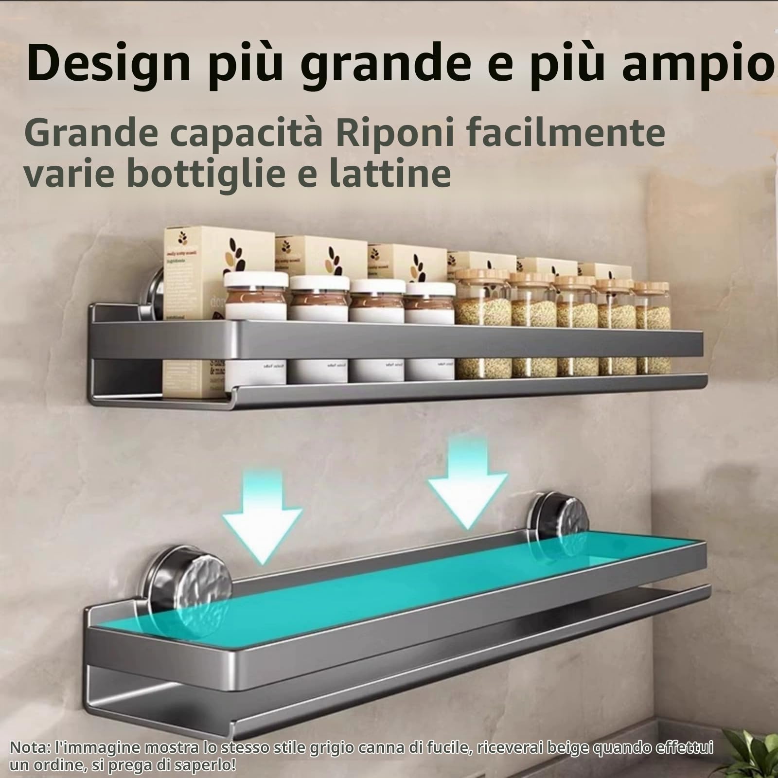 Portaspezie in acciaio inox, confezione da 2, portaspezie da parete, 30 cm, ventosa, mensola cucina per barattoli spezie e condimenti