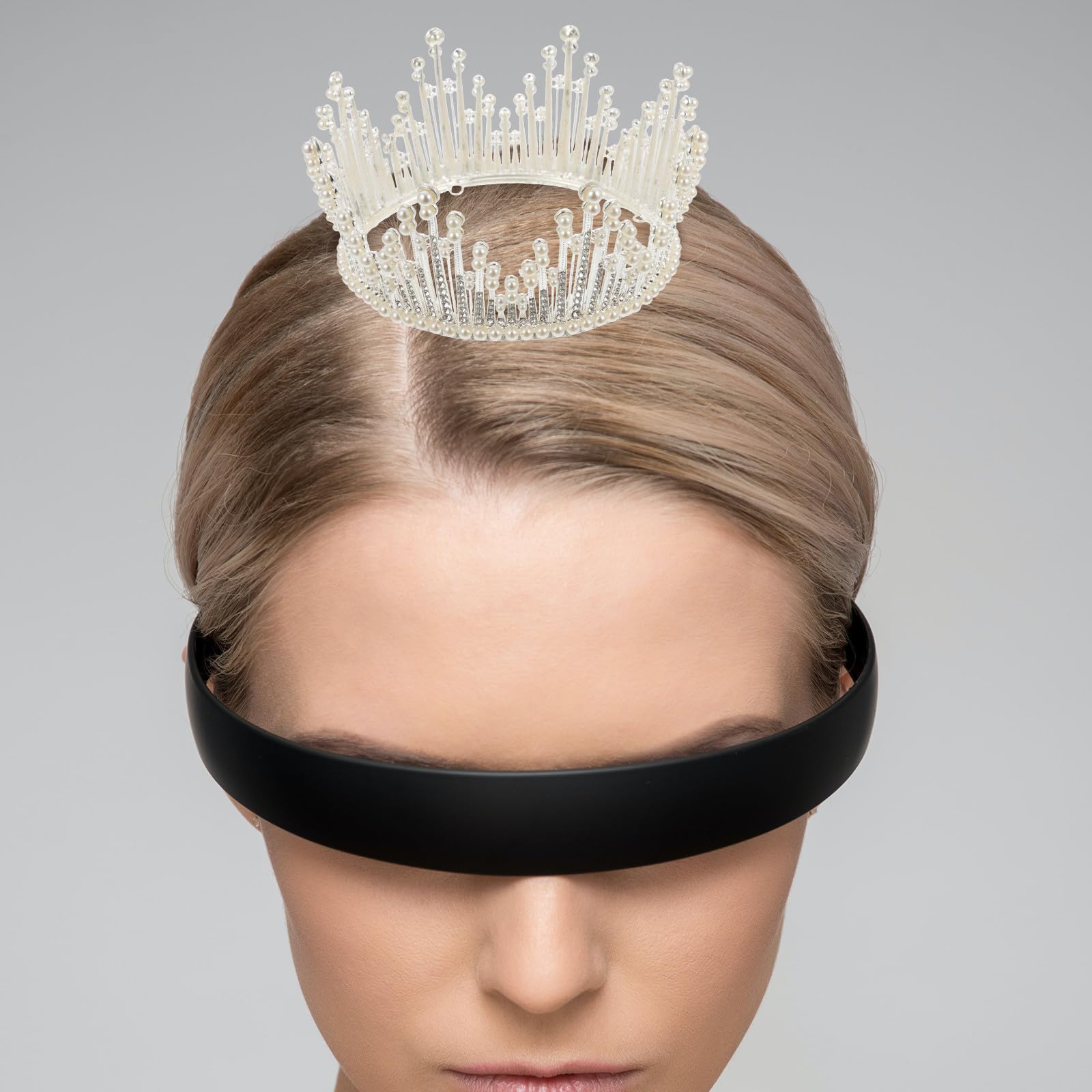 Abaodam Tocado de Novia Diadema de Perlas Plata Accesorio Fotografía y Fiesta para Mujeres Adultas Diseño Barroco Elegante para Bodas y Eventos Especiales