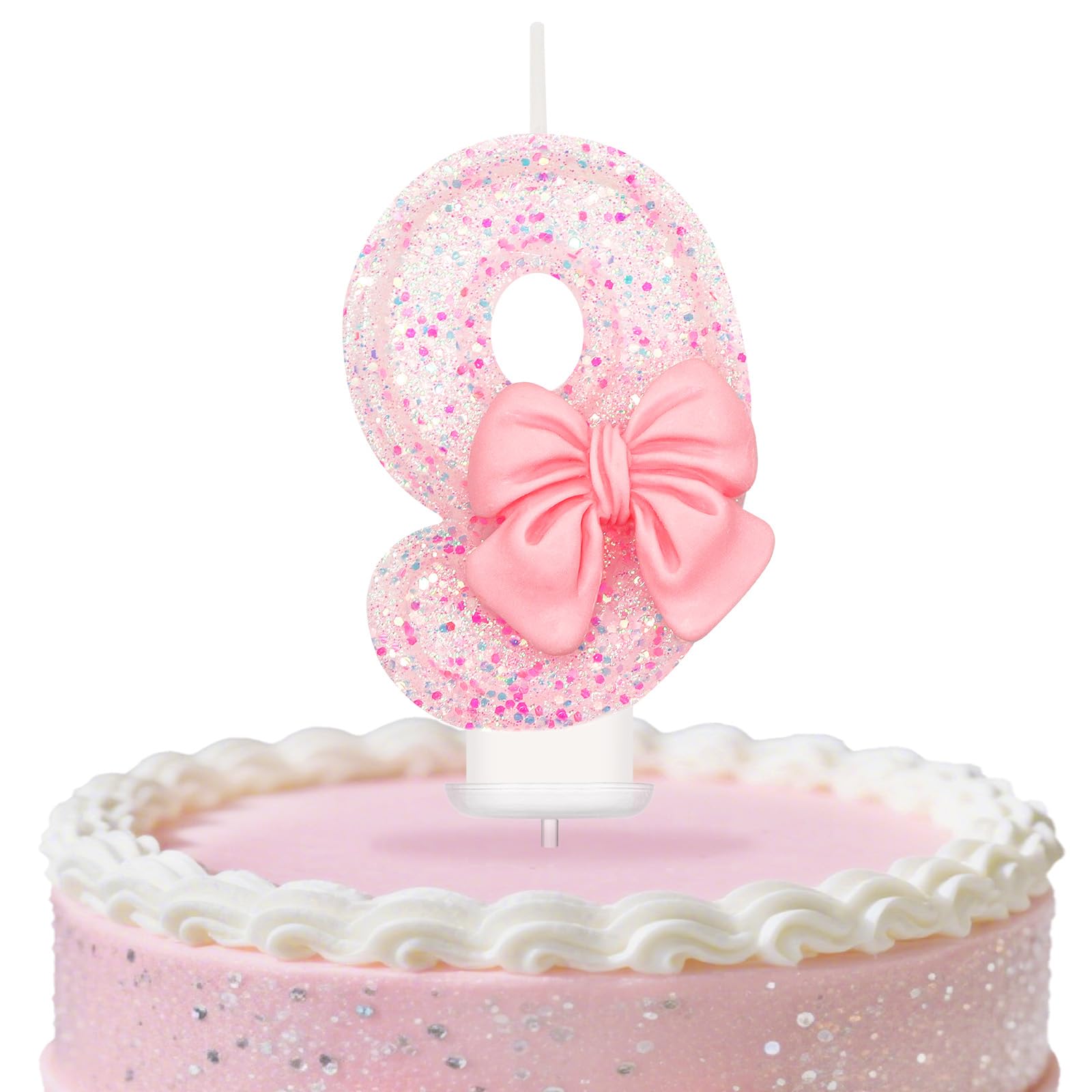 Pink Bow Birthday Candles, 9th Birthday Candle for Pink Birthday Decorations, Number 9 Candle Cake Topper Decoration, Cake Candles for Boys and Girls Theme Party Supplies