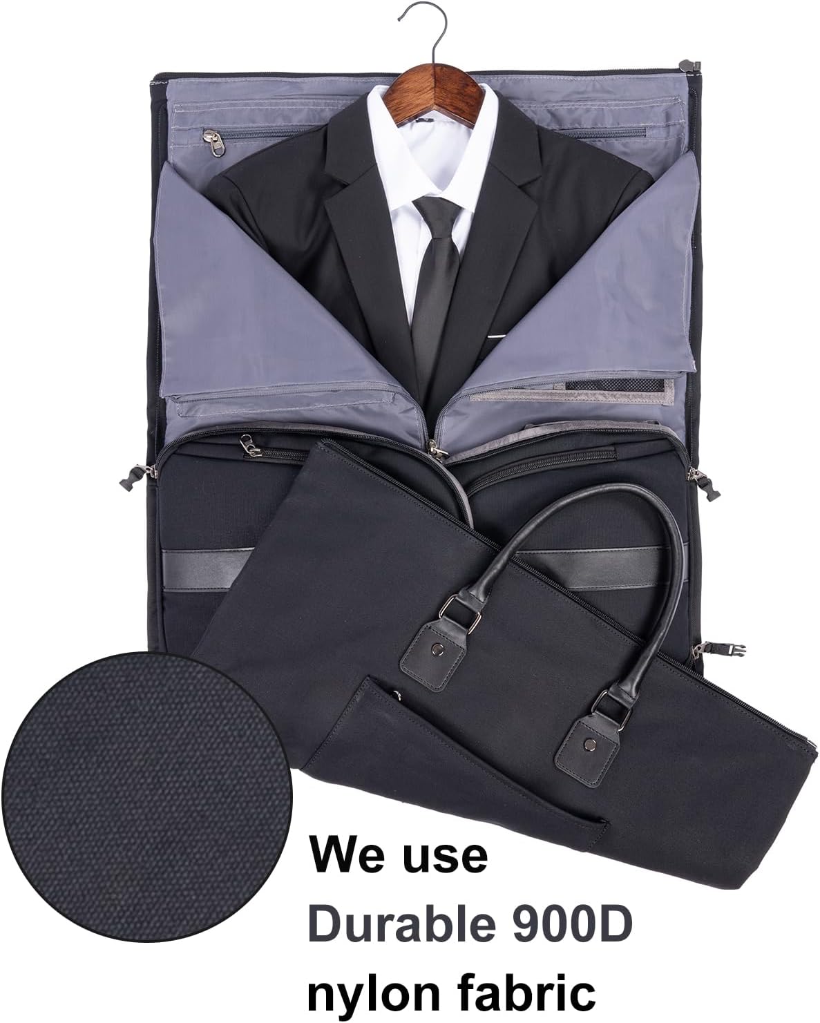 Modoker Garment Convertible Weekender Bag,Carry on Garment Bags for Travel Mens Suit Bag,Canvas Garment Duffle Bag Heavy Duty Overnight Bags for Men Women Hanging Clothes, Grey - Image 2