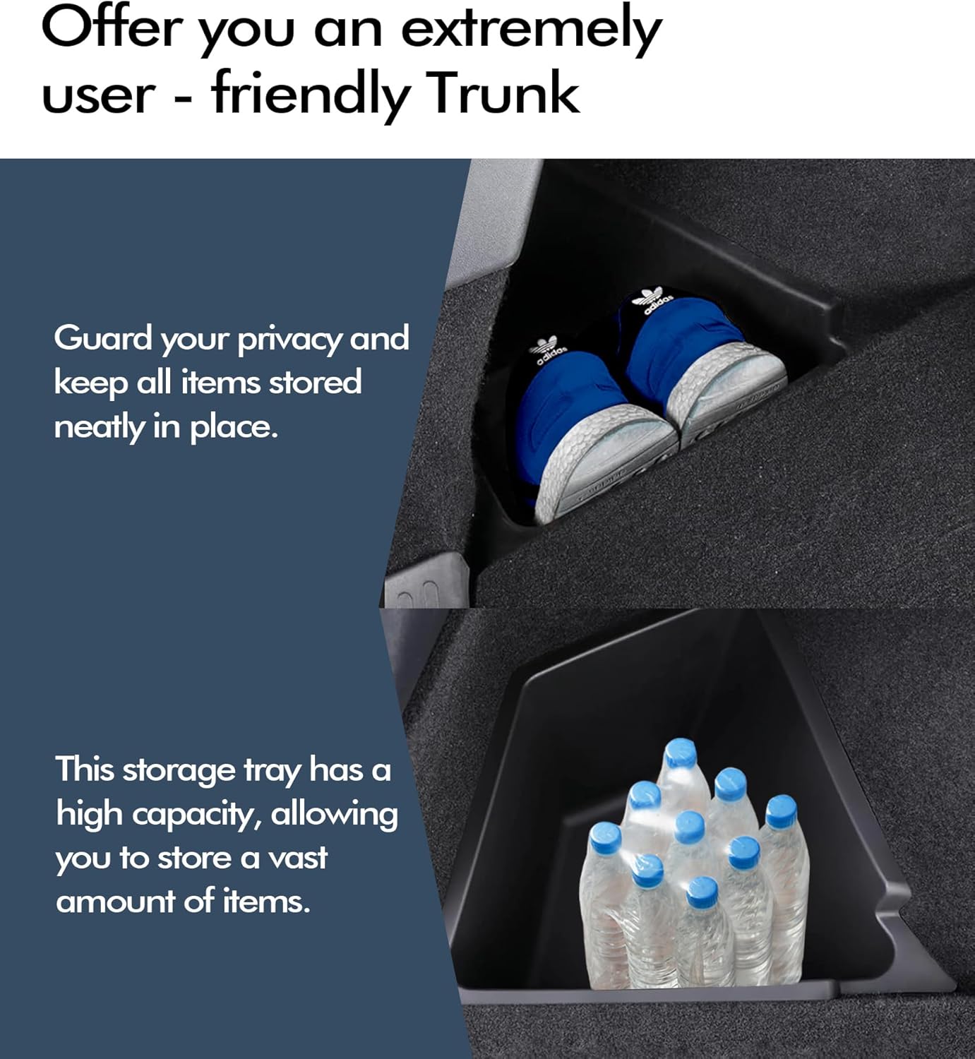PM Auto Trunk Storage Bins for Tesla Model Y 2020-2025 (Excl. Juniper), Set of 2 Without Lids ¨C Car Trunk Organizer , Durable Interior Organizer Accessories