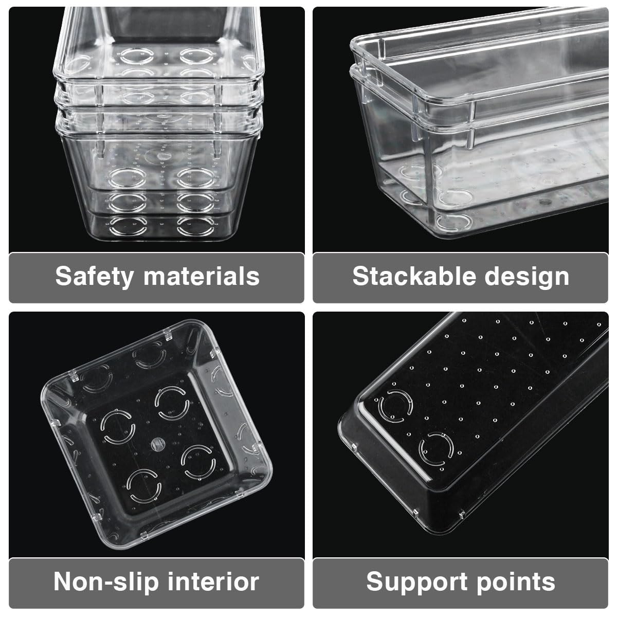 Lot De 12 Organiseurs De Tiroirs En Plastique Transparent, 4 Tailles Pour Salle De Bain Dressing Cuisine Et Bureau 97636335 Lot De 12 Organiseurs De Tiroirs En Plastique Transparent, 4 Tailles Pour Salle De Bain Dressing Cuisine Et Bureau 97636335
