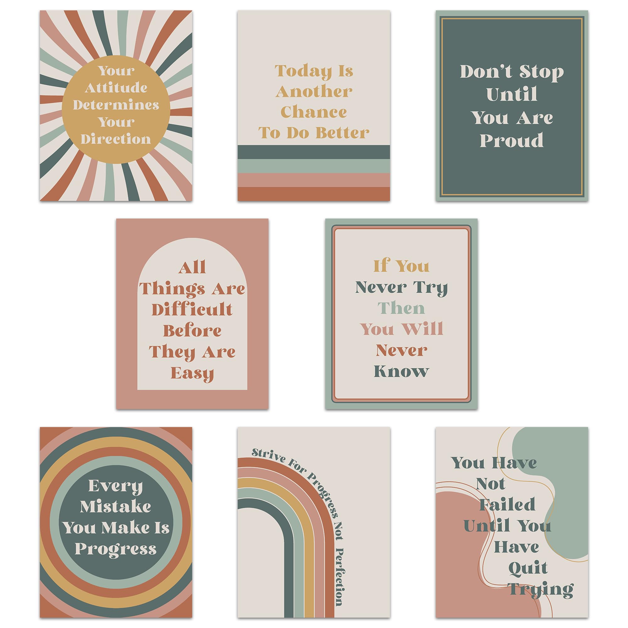 HerZii Prints Growth Mindset Posters - Set of 8 Motivational Poster For Classroom, Positive Affirmations Quotes Wall Art, Classroom Decaration Posters, 8x10 UNFRAMED