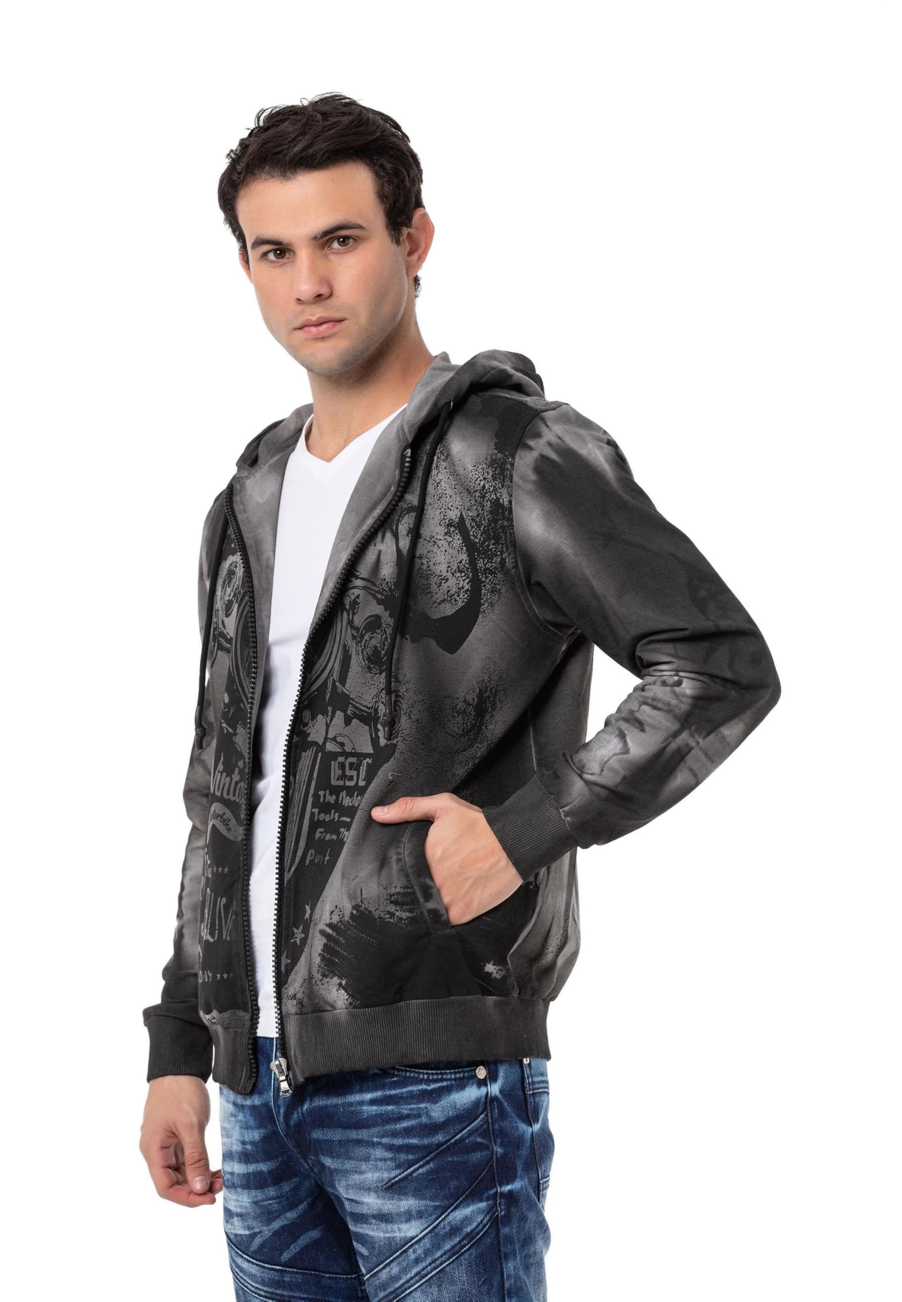 Cipo & Baxx Sudadera con capucha para hombre de la serie – Elegante suéter en estilo moderno casual de calle con cremallera y capucha para el día a día, ocio y fiesta