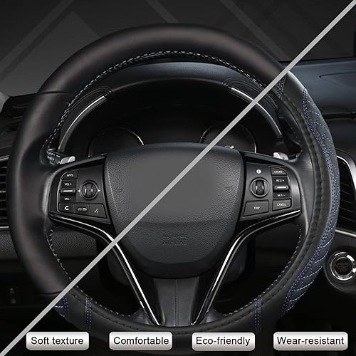 Miniatura 7 de West Llama Funda personalizada para volante de automóvil para Honda Accord CR-V HR-V Pilot Civic (acolchado con diamante-negro+azul), tamaño estándar