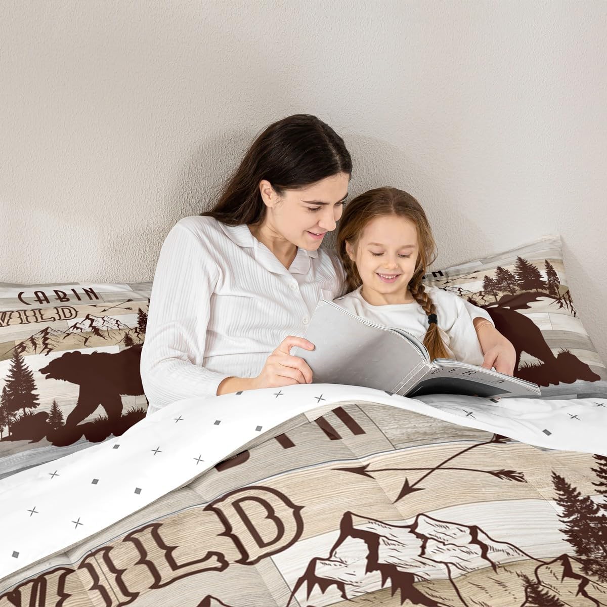 Feelyou Boys Girls Rustic Bear Comforter Set Queen Size, Cabin Bedding Set Kids Farmhouse Lodge Country Duvet Insert Nature Teens Bedroom Decor with 2 Pillow Case