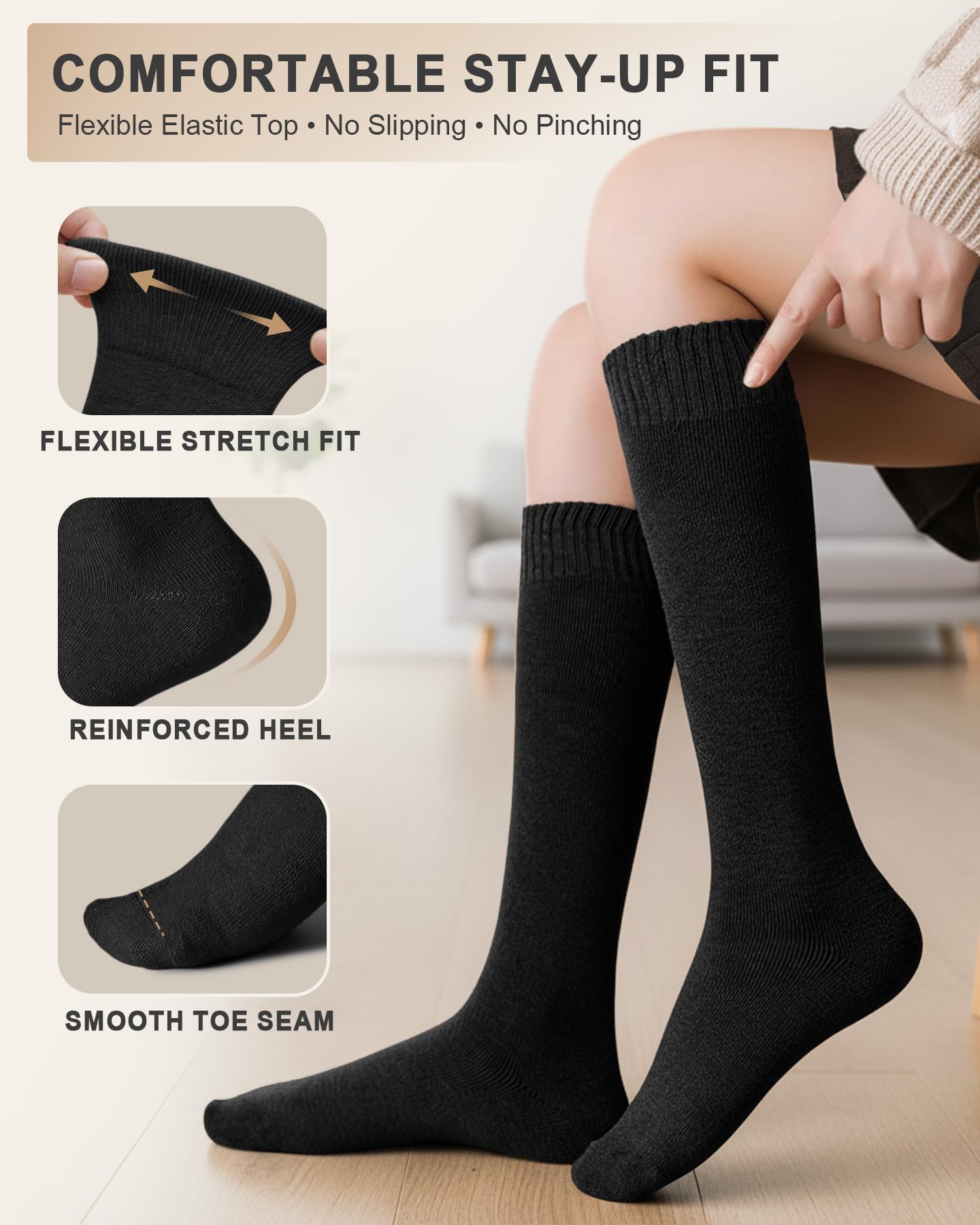 Aoliks Chaussettes hautes chaudes pour femme, chaussettes thermiques en coton pour la randonnée, le ski, cadeaux d'hiver
